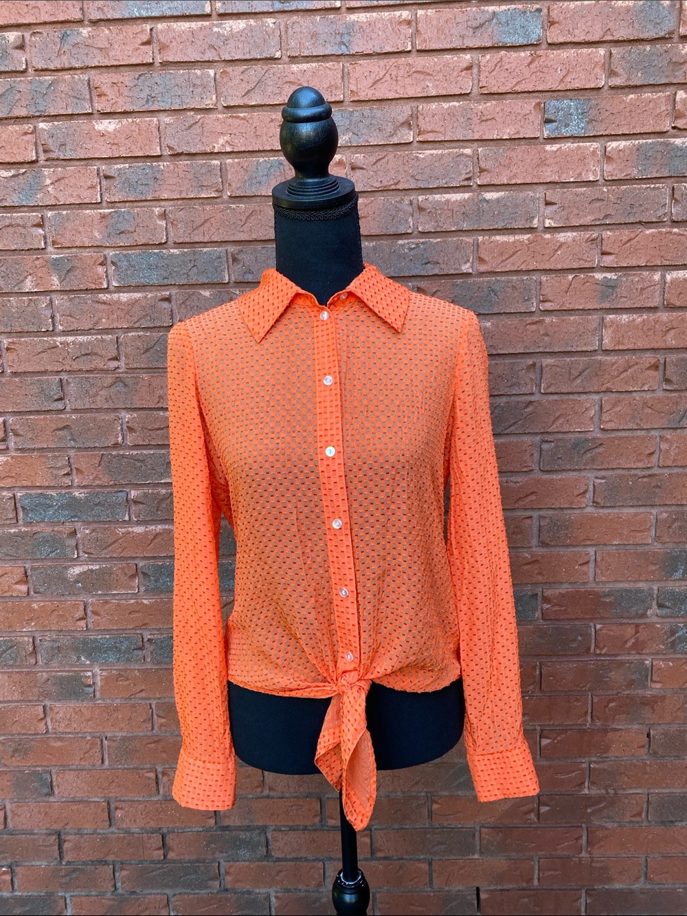 Etcetera Orange Silk Blend Tie-Front Button-Up Top 4